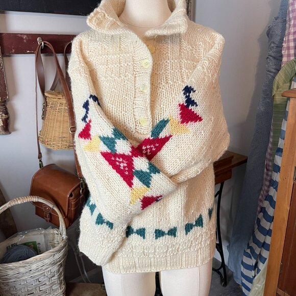 Woolrich Sweaters - Vintage 1990s Aztec Chunky Woolrich Cream Sweater Small